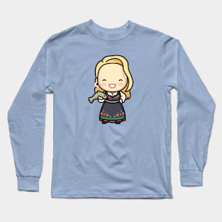 Cute Norwegian Girl in Traditional Dress with Fish Long Sleeve T-Shirt